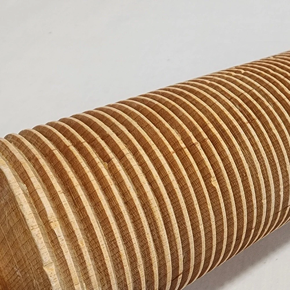 Vintage Wooden Ribbed Rolling Pin Textured Grooved Dough Pasta Roller 17 inch